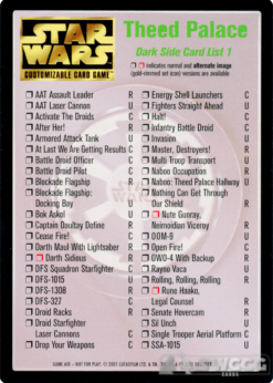 Theed Palace Dark Side Card List